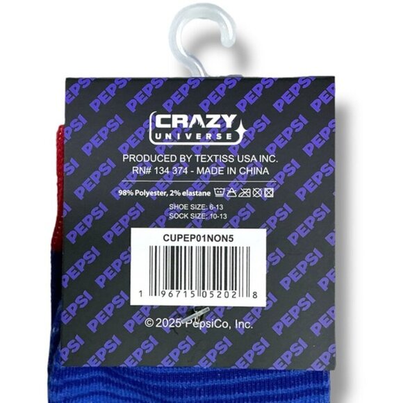 Pepsi Novelty Crew  Socks Reinforced Toe Heel Red Blue Unisex Men Shoe SZ 6-13 - Picture 7 of 16